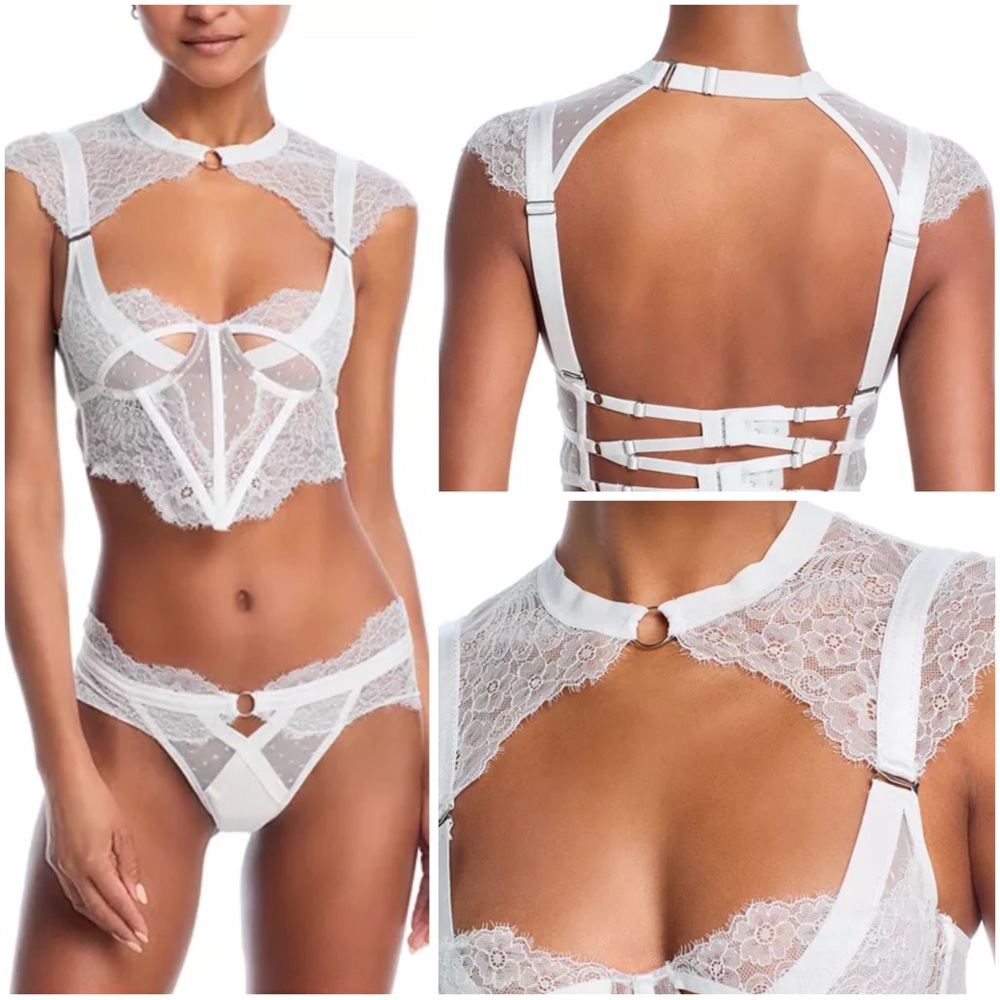 Thistle and Spire White Lace Harness Bralette & Panty Set